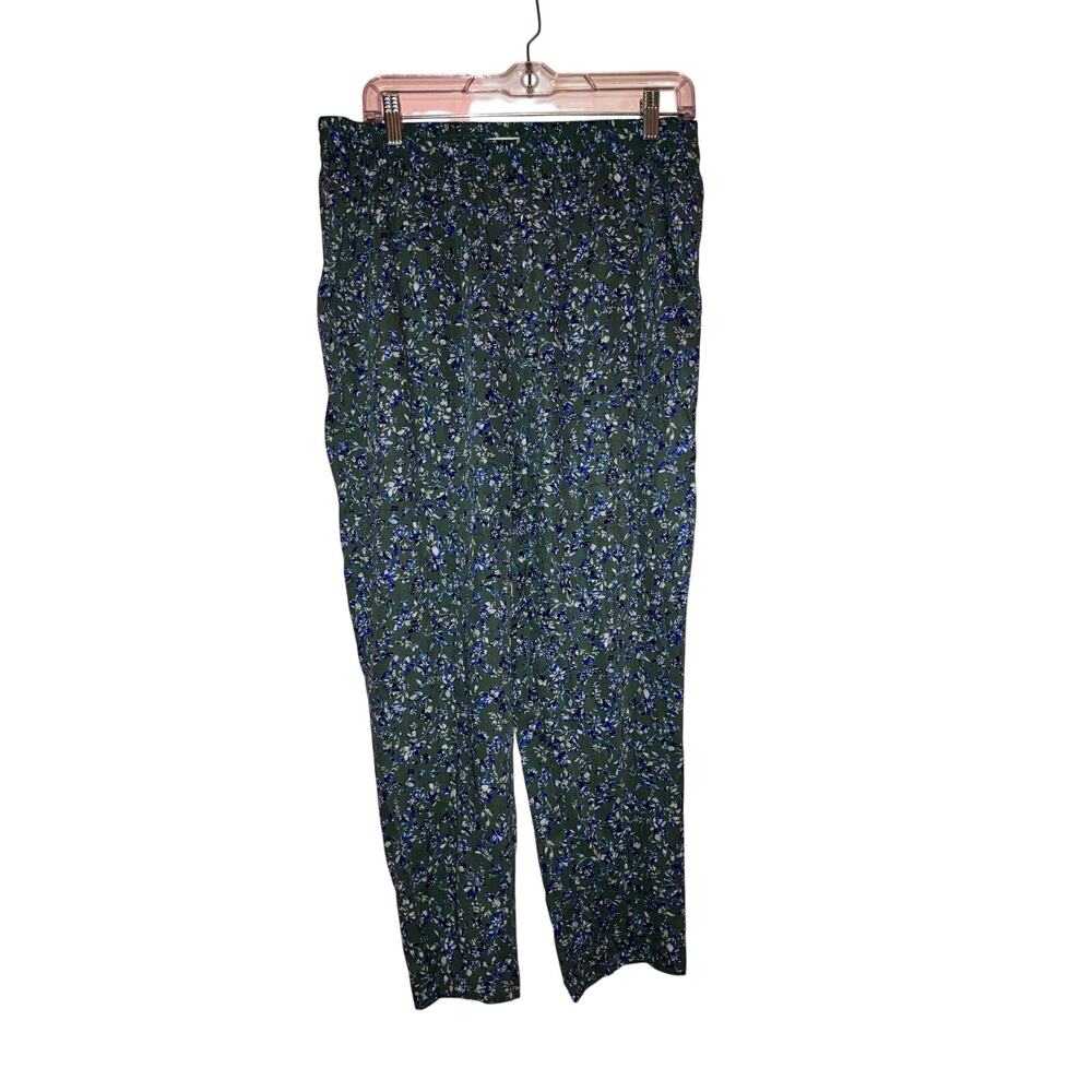 Jessica Simpson Olive Green and Blue Boho Floral Pants Elastic Waist Size Medium